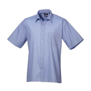 Premier Mens Poplin Short-Sleeved Shirt (Mid Blue)