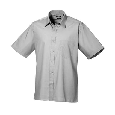 Premier Mens Poplin Short-Sleeved Shirt (Silver)