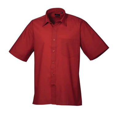 Premier Mens Poplin Short-Sleeved Shirt (Burgundy)