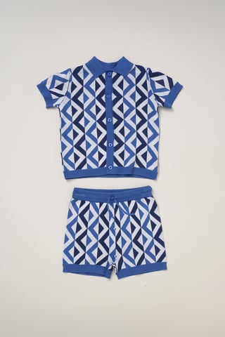 True Knit Patterned Polo Shirt and Shorts Outfit Set