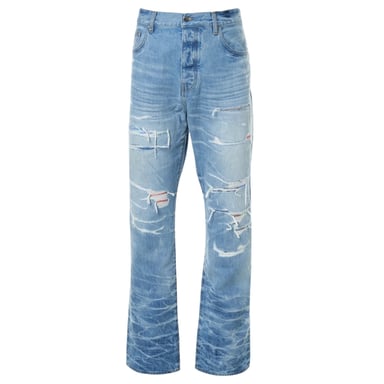 Amiri Aloha Patch Straight Fit vervaagde indigoblauwe denimjeans
