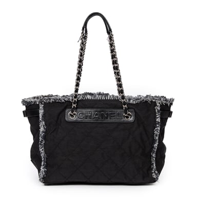 Horizontal Tweed Fringe Chain Tote  Schoudertas