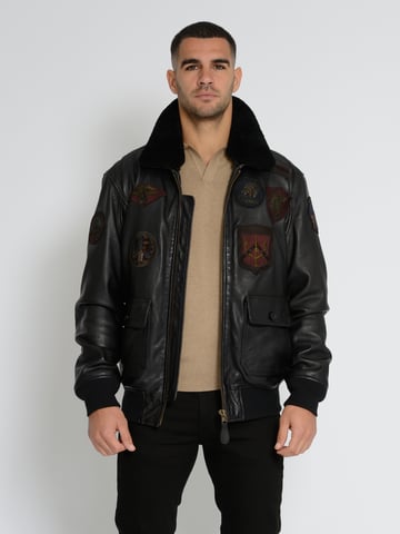 Top Gun leather jacket TG2023004 with lambskin collar