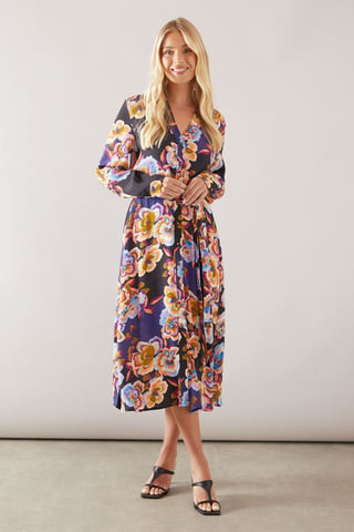 Petite Floral Viscose Print Button Through Shirt Dress