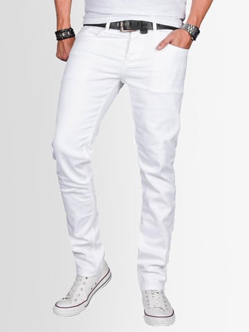 A. Salvarini Men's Basic Stretch Slim Fit Stretch Jeans 5-Pocket - White