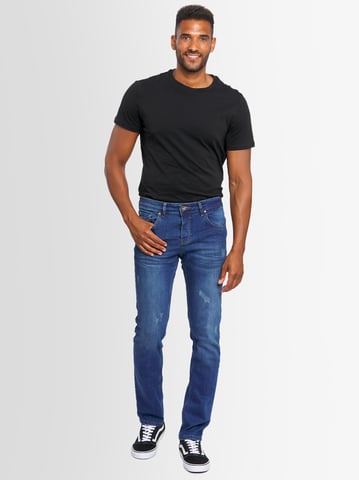 A. Salvarini Men's Basic Stretch Slim Fit Stretch Jeans 5-Pocket - Blue Used-Look