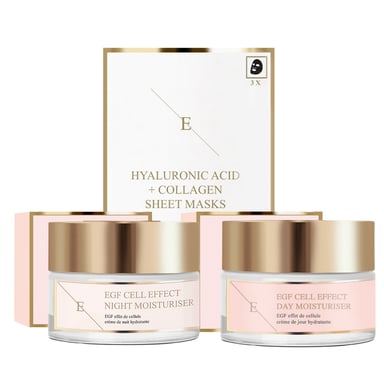 EGF Cell Effect Day Moisturiser 50ml+EGF Cell Effect Night Moisturiser 50ml + Hyaluronic Acid & Collagen Mask - 3 sheets