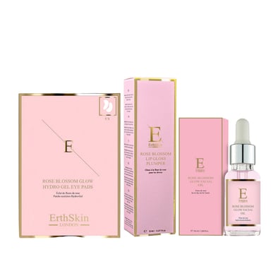 ROSE BLOSSOM GLOW FACIAL OIL 30ML + ROSE BLOSSOM GLOW HYDRO-GEL EYE PADS 5 X 2 + Rose Blossom Lip Gloss Plumper 8ml
