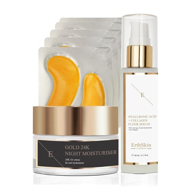 ANTI-WRINKLE Night MOISTURISER 24K GOLD+COLLAGEN GOLD UNDER EYE PATCH 24K GOLD - 5X2 PADS + Hyaluronic acid & Collagen Serum - 60ml