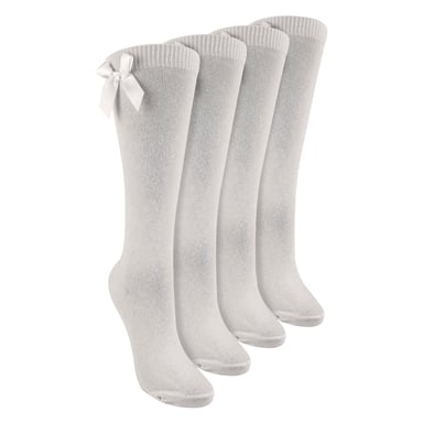 Girls 4 Pack Knee High School Socks with Ribbon Bow | Kids Plain Long Socks