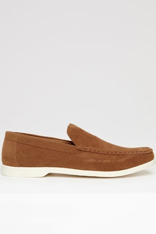 Tan Faux Suede Slip On Loafers