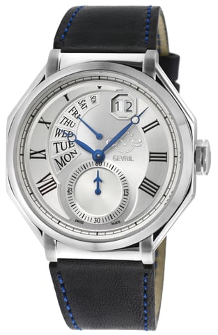 GV2 Men's Marchese Stainless Steel Case, Silver Dial Watch, Genuine Handmade  Italian Dark Blue Leather Strap