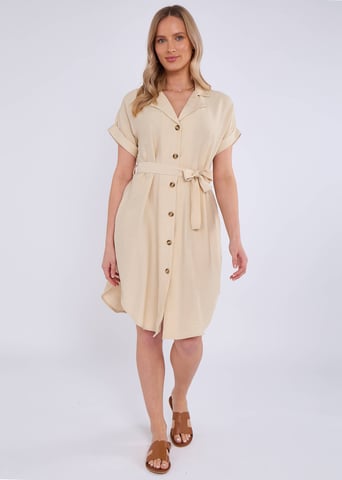 Beige Utility Bältad Överdimensionerad viskos skjortklänning
