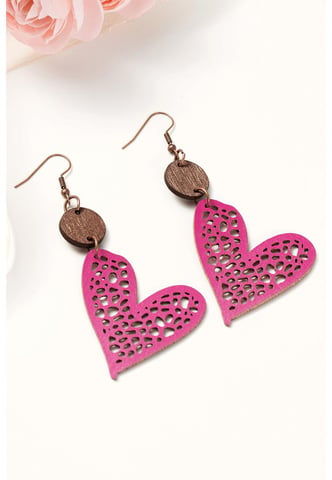 Rose Red Valentine Hollow-out Love Heart Dangle Earrings