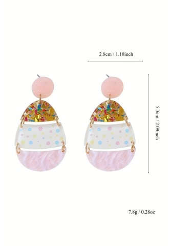 Pink Cute Printed Easter Egg Shape Drop Earrings