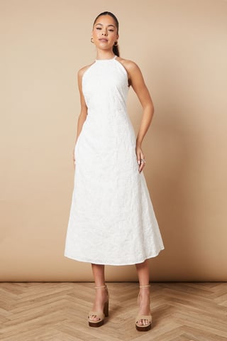 Floral Lace High Neck Midi Dress