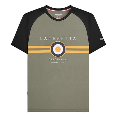 Lambretta Heren SS24 Target Raglan T-shirt (Zwart/Goud/Kaki Groen)