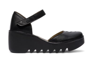 Fly London Women's Black BISO305 Wedges Sandals Espadrille Strap Heels