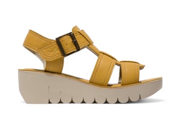 Fly London Dames YUDD236FLY Bumblebee Gele Leren Sandalen Espadrille Platform Wedges
