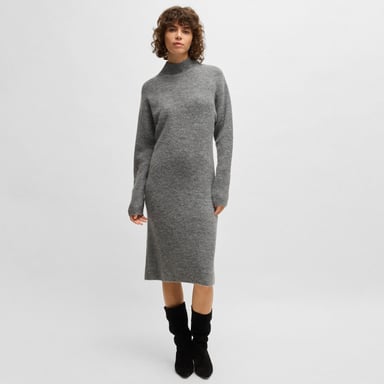 Dames Boss C_Fagdassy Lange Mouw Relaxed-Fit Jurk in Zilver