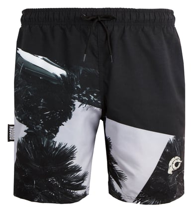 Badshorts för Män med Vit Svart Palmmönster