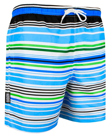 Badshorts för män med blå mönsterränder