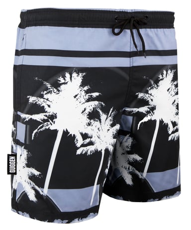 Men's Swim Shorts with Palm Pattern Black White