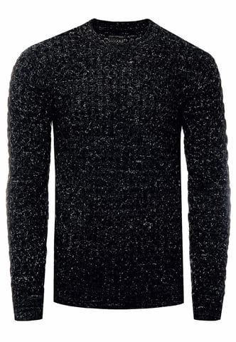 Heavy Contrast Coarse Knit Round Neck Sweater