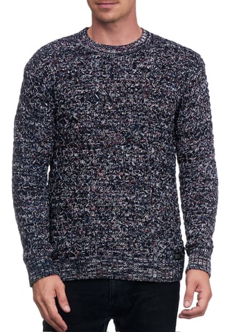 Heavy Contrast Coarse Knit Round Neck Sweater