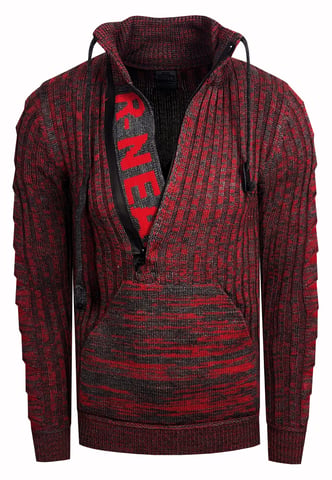 1/2 Zip Coarse Knit Standing Collar Sweater