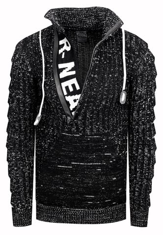 1/2 Zip Coarse Knit Standing Collar Sweater