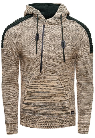 1/2 Zip Chunky Knit Contrast Hoodie