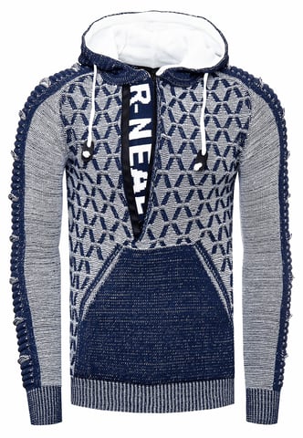 1/2 Zip Contrast Coarse Knit Hooded Jumper