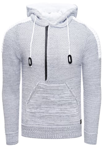 1/2 Zip Chunky Knit Contrast Hoodie