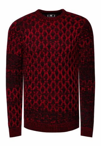 Used-Look Checked Crew Neck Sweater