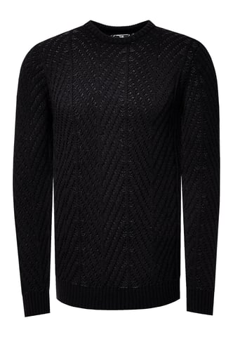 Coarse knit with pattern round neck sweater
