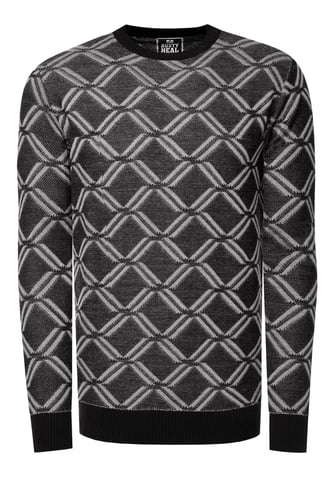 Fine knit with checkered pattern Round neck sweater