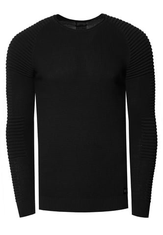 Slim Fit Fine Knit Biker Round Neck Sweater