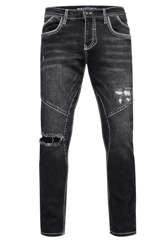 Jeans Trousers "NISHO" Straight-Fit Biker Cotton-Stretch