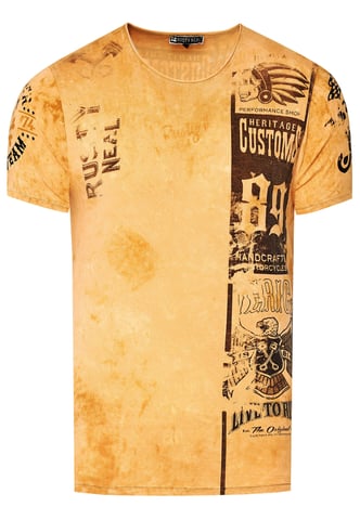 Washed Biker T-Shirt with Front & Back Prints