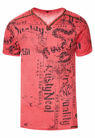 V-neck T-shirt Wash with prints and suede Details