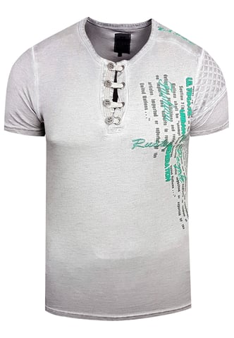 Oil-Washed T-shirt with button placket