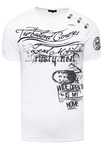 Oil-Washed T-Shirt with Side Buttons and Prints