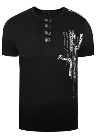 Oil-Washed T-shirt with button placket