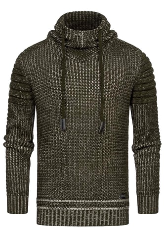 Standing Collar Coarse Knit Biker Sweater with High Roll Collar