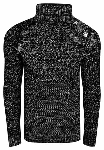 Side Button-Plated Coarse Knit Turtleneck Sweater