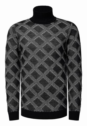 Coarse knit with check pattern Turtleneck sweater