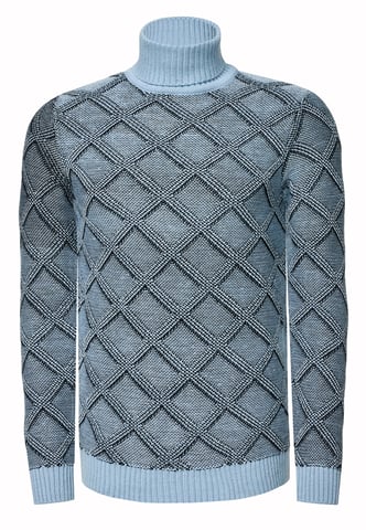 Coarse knit with check pattern Turtleneck sweater