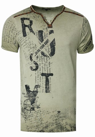 V-neck T-shirt with suede details and rivet pattern