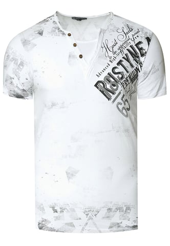 V-Neck T-Shirt Wash with Side Logo Print